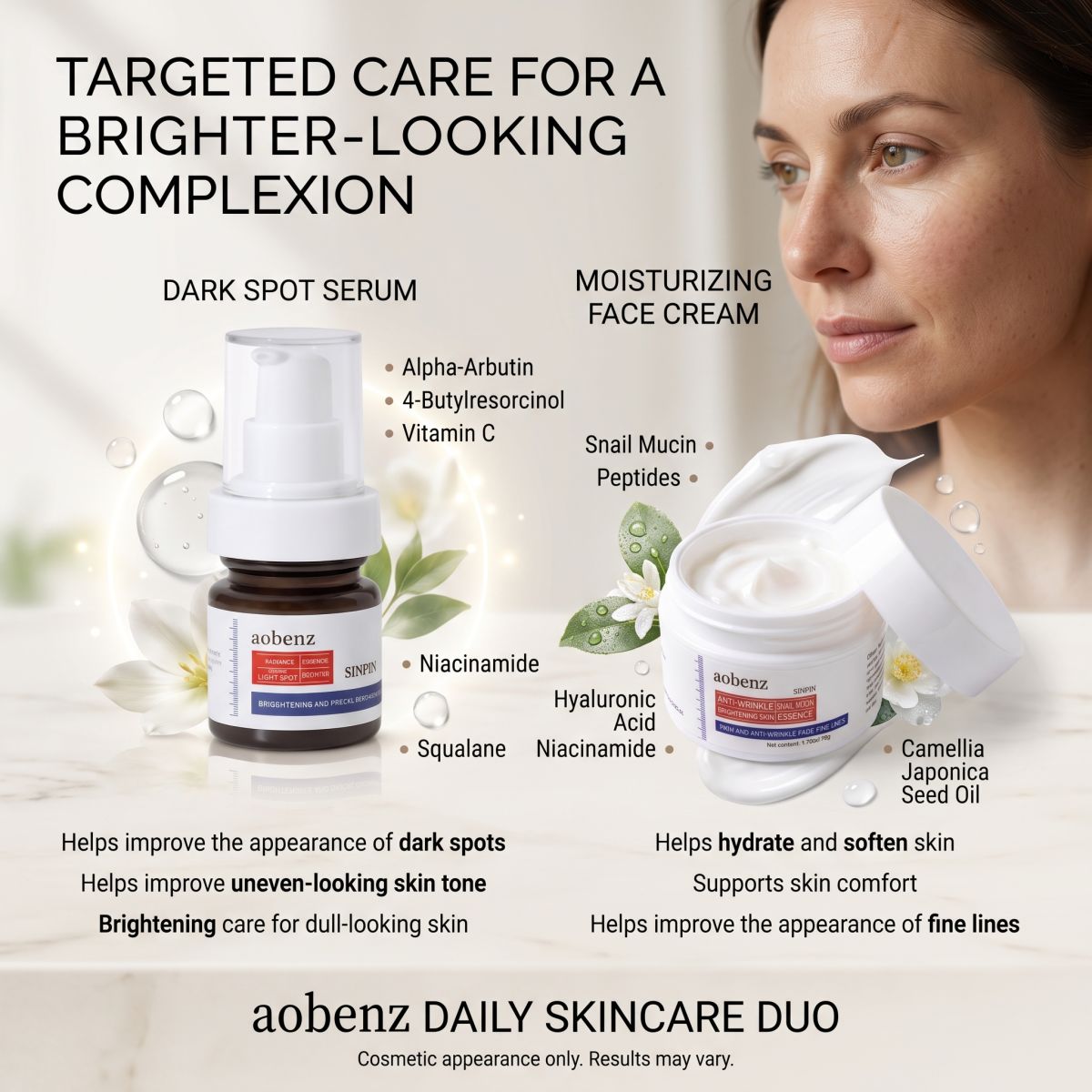 Dark Spot Corrector Serum & Anti Aging Face Cream Set – Brightening, Firming, Hydrating Moisturizer – Fade Spots, Smooth Wrinkles, Even Skin Tone – Glass Skin Routine Kit