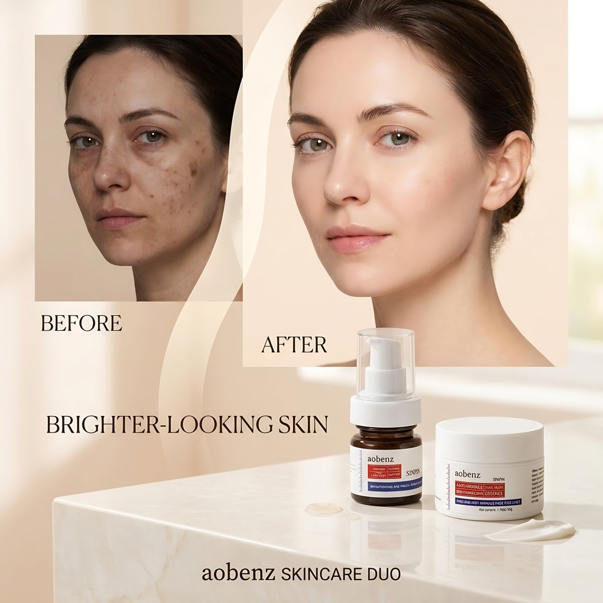 Dark Spot Corrector Serum & Anti Aging Face Cream Set – Brightening, Firming, Hydrating Moisturizer – Fade Spots, Smooth Wrinkles, Even Skin Tone – Glass Skin Routine Kit