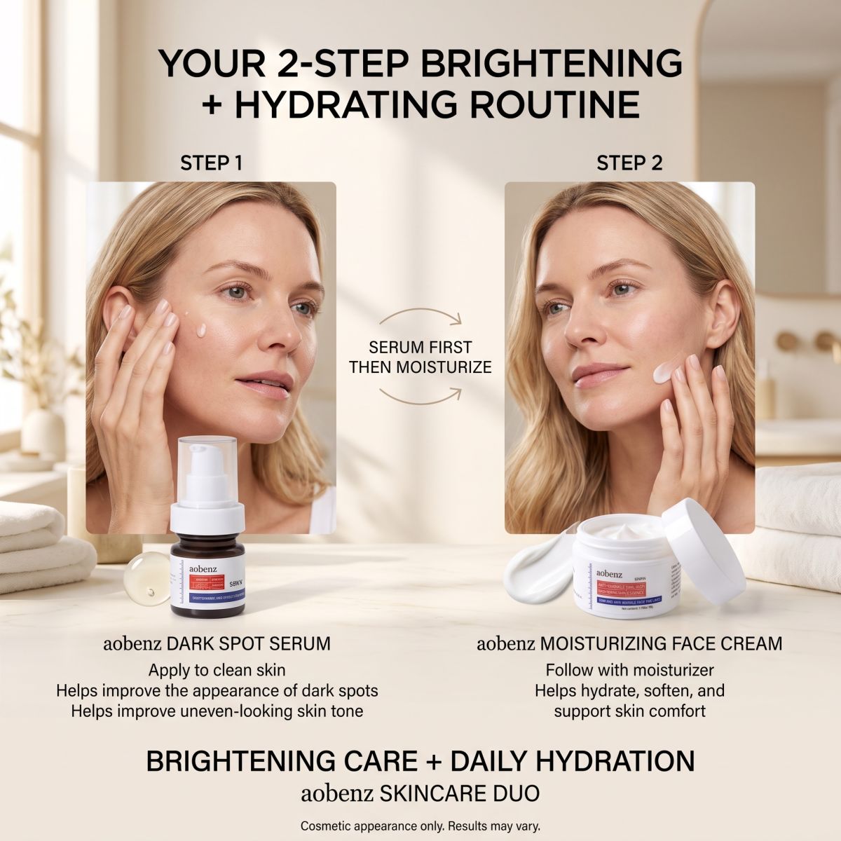 Dark Spot Corrector Serum & Anti Aging Face Cream Set – Brightening, Firming, Hydrating Moisturizer – Fade Spots, Smooth Wrinkles, Even Skin Tone – Glass Skin Routine Kit